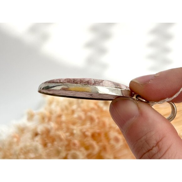 Rosita Jasper Gemstone Sterling Silver Minimalist Framed 925 Vintage Pendant - Picture 7 of 10